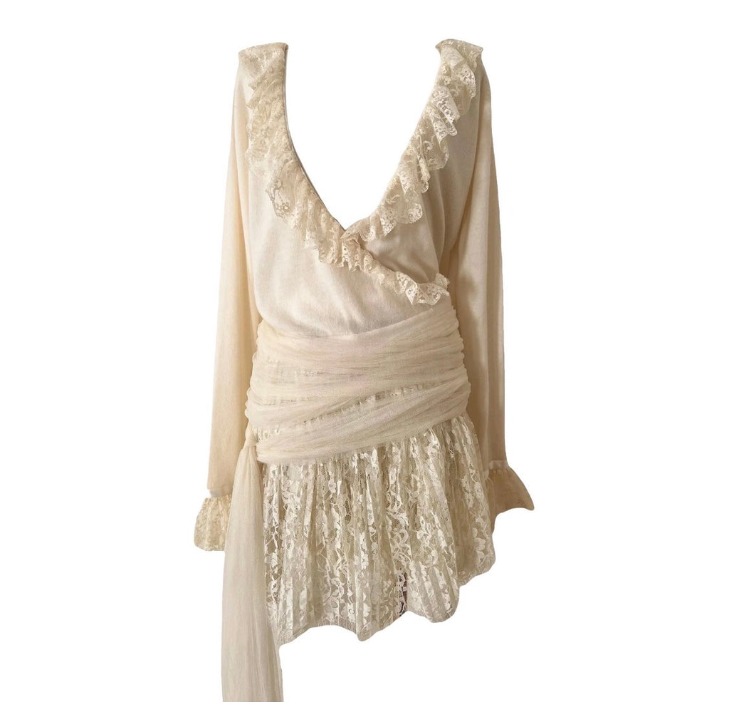 ANNA MOLINARI Cream Cashmere Lace Wrap Dress