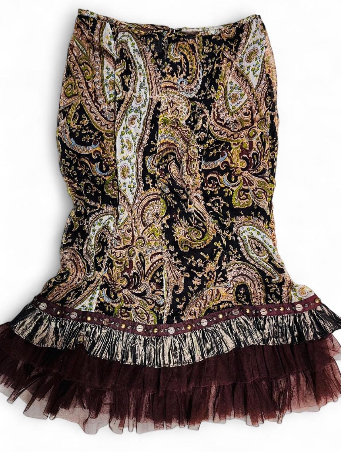 ELLA SINGH paisley midi trumpet skirt