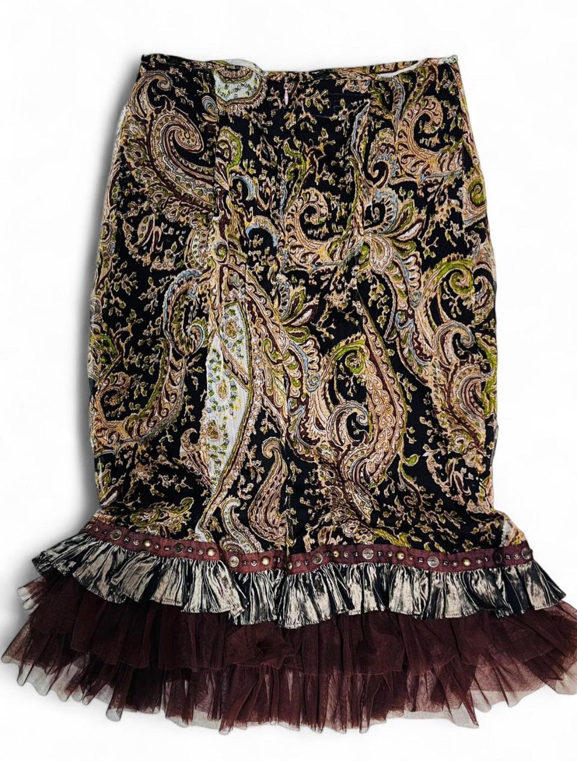 ELLA SINGH paisley midi trumpet skirt