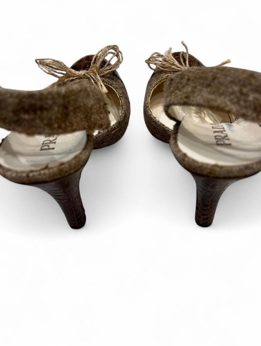 PRADA burlap/jute & croc slingback heels