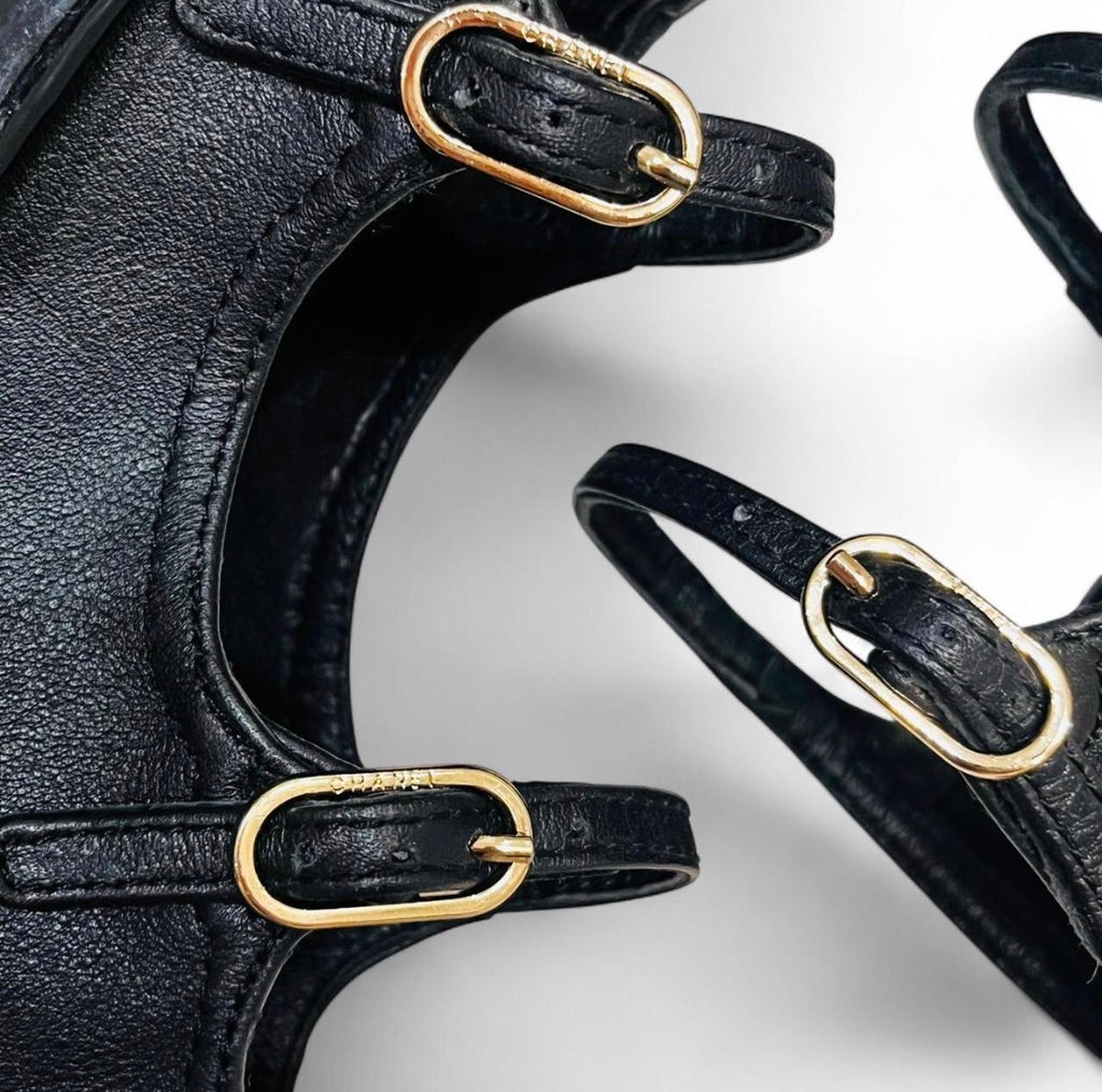 CHANEL Lambskin & Patent Leather Cage Heels