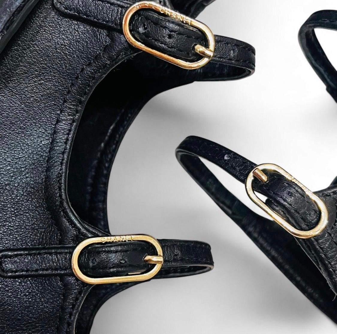 CHANEL Lambskin & Patent Leather Cage Heels