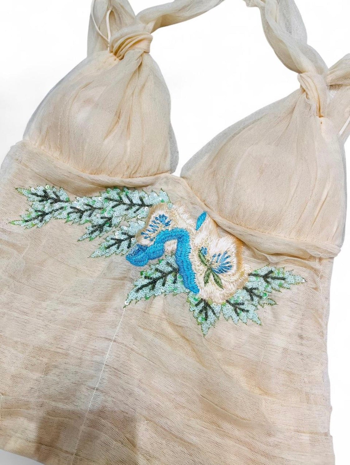 LA PERLA Embroidered Tulle Halter Top