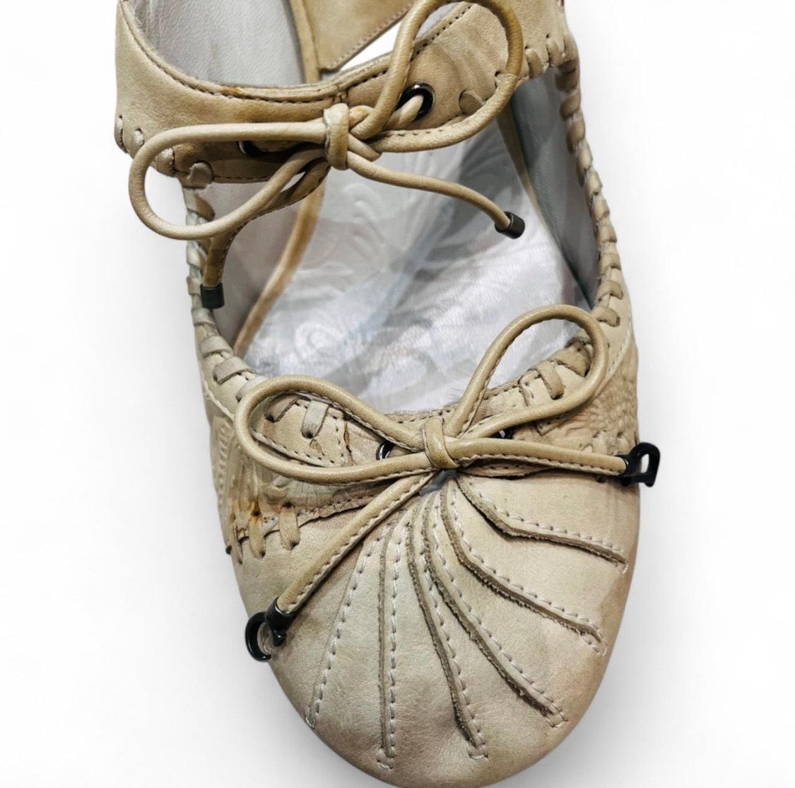 CHRISTIAN DIOR Cream Embossed Leather Mules