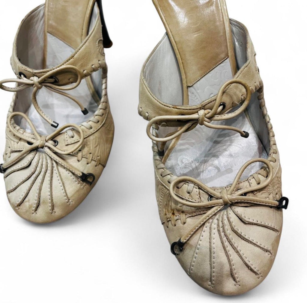 CHRISTIAN DIOR Cream Embossed Leather Mules