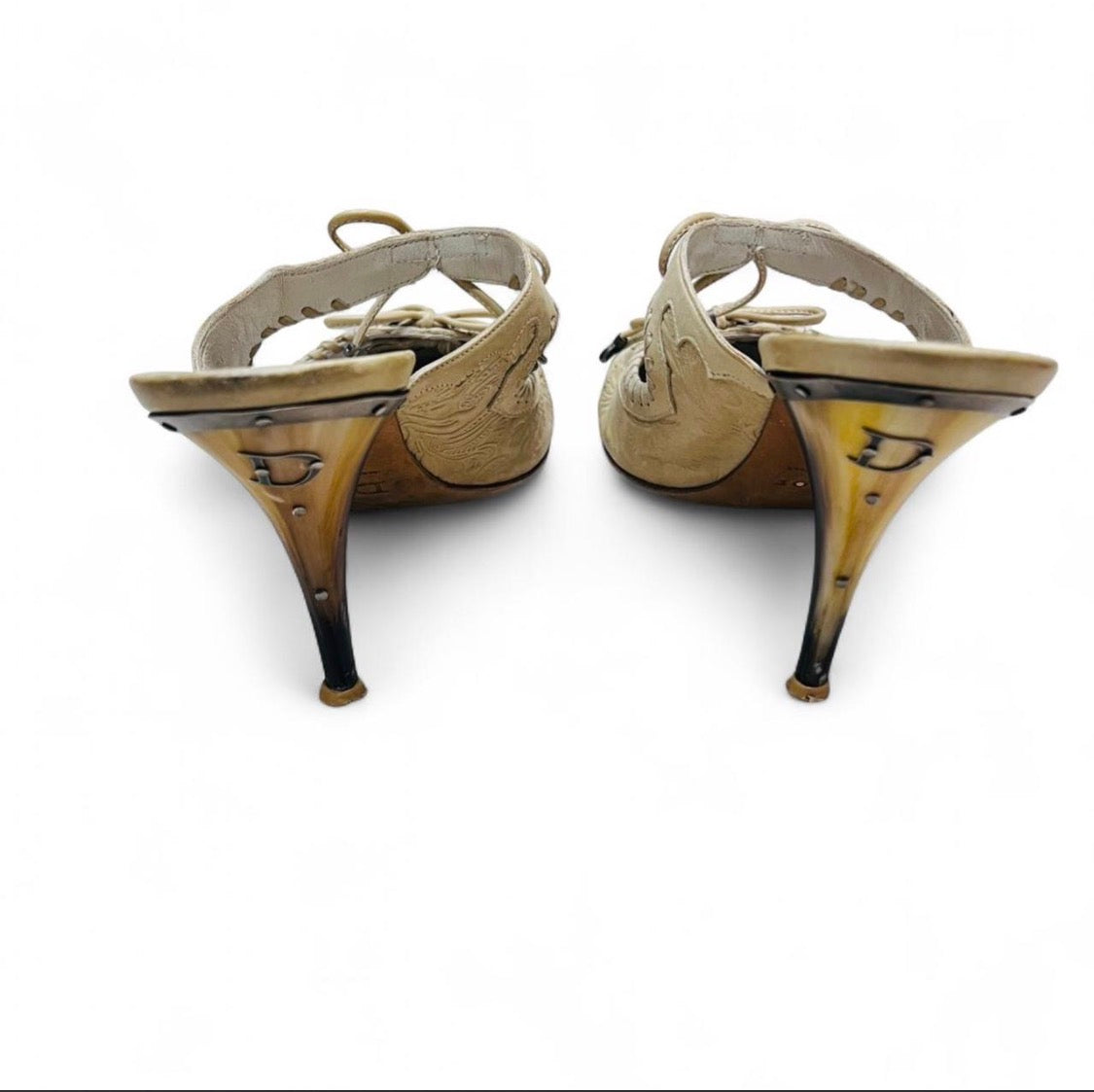 CHRISTIAN DIOR Cream Embossed Leather Mules