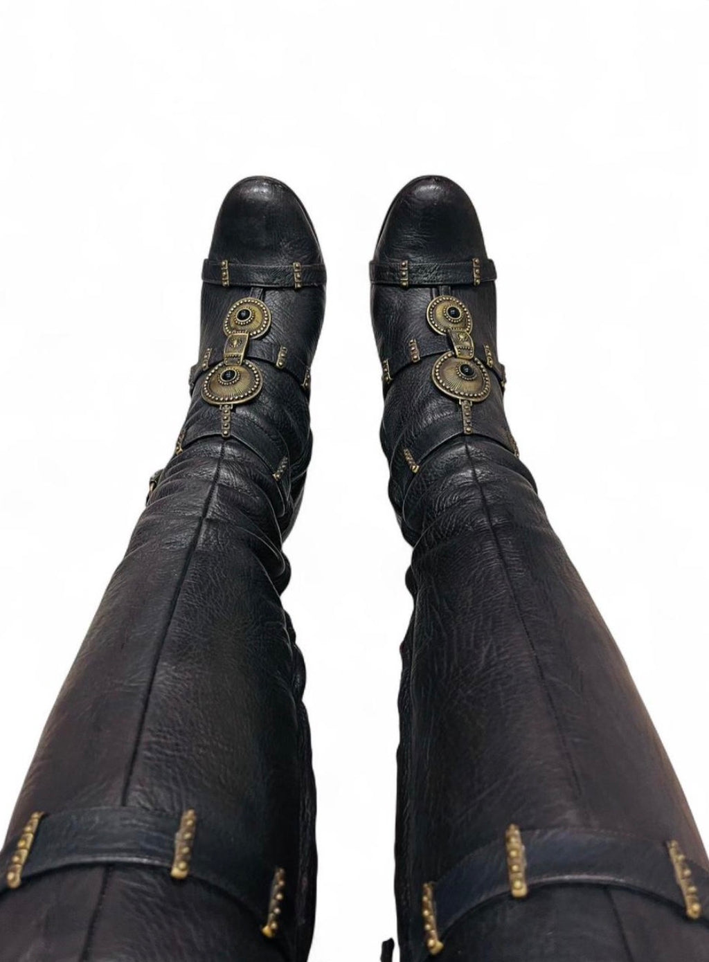 GUISSEPPE ZANOTTI leather knee-high boots with ornate antique gold hardware