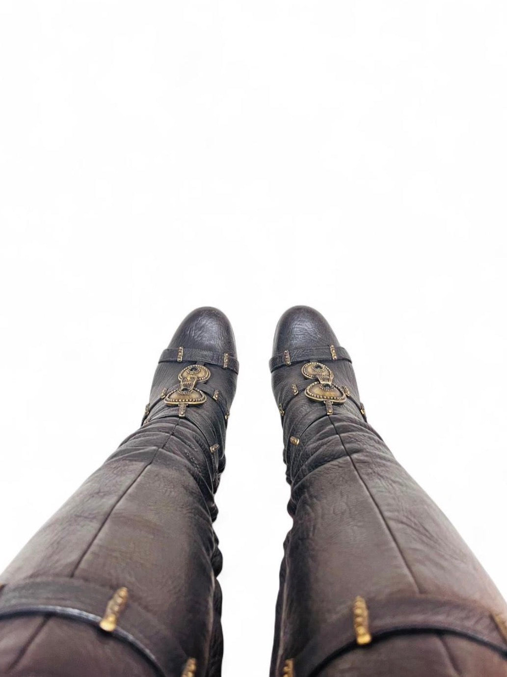 GUISSEPPE ZANOTTI leather knee-high boots with ornate antique gold hardware