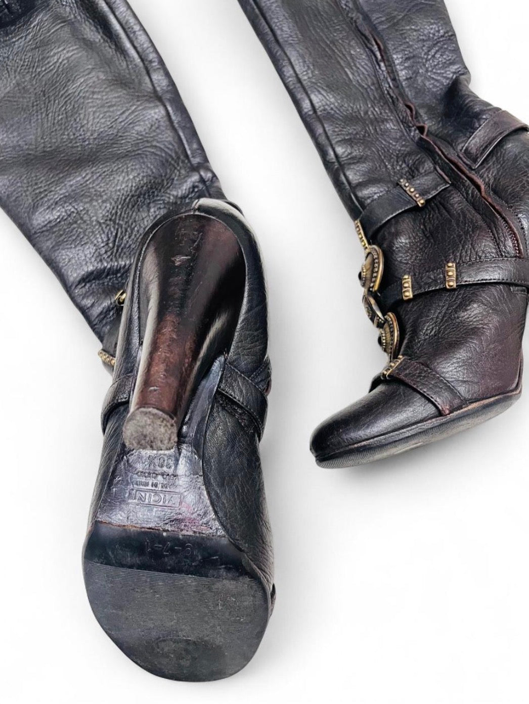 GUISSEPPE ZANOTTI leather knee-high boots with ornate antique gold hardware