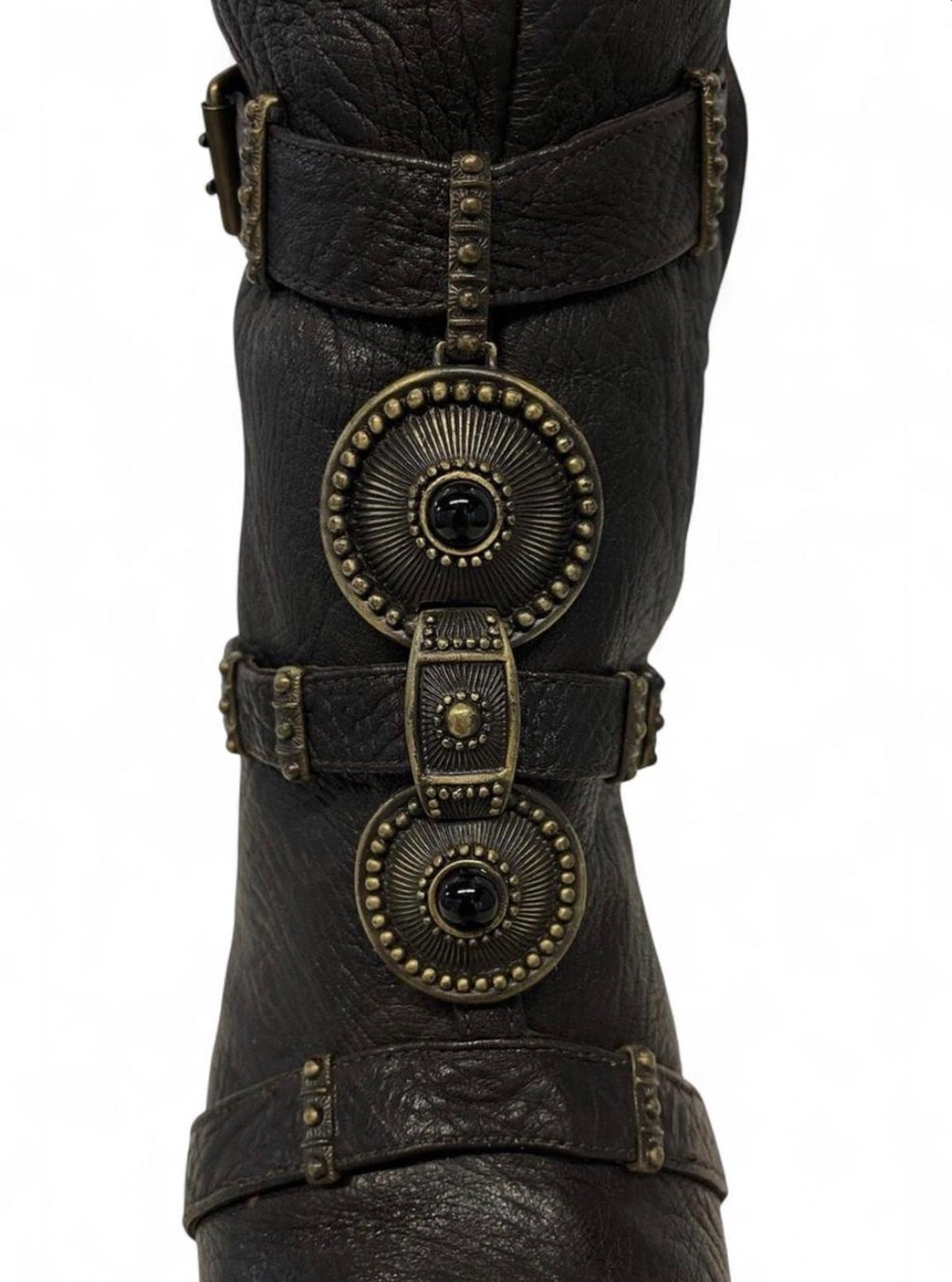 GUISSEPPE ZANOTTI leather knee-high boots with ornate antique gold hardware