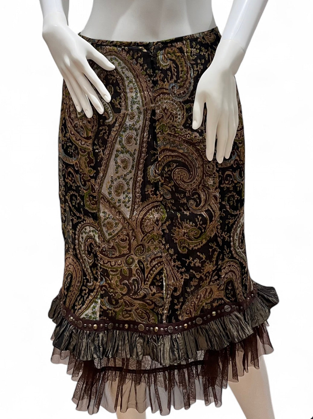 ELLA SINGH paisley midi trumpet skirt
