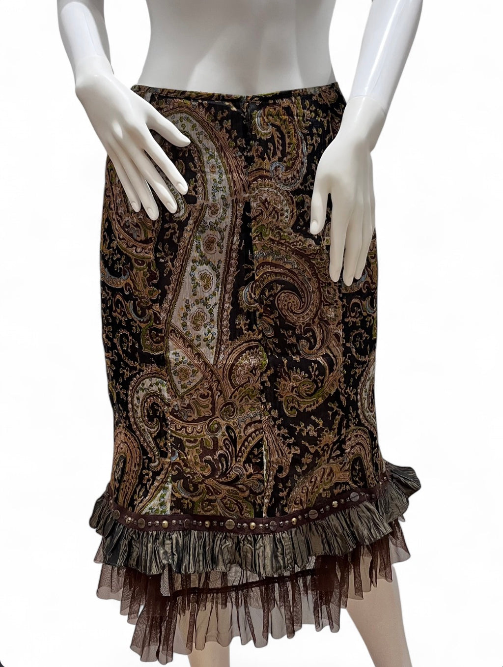 ELLA SINGH paisley midi trumpet skirt