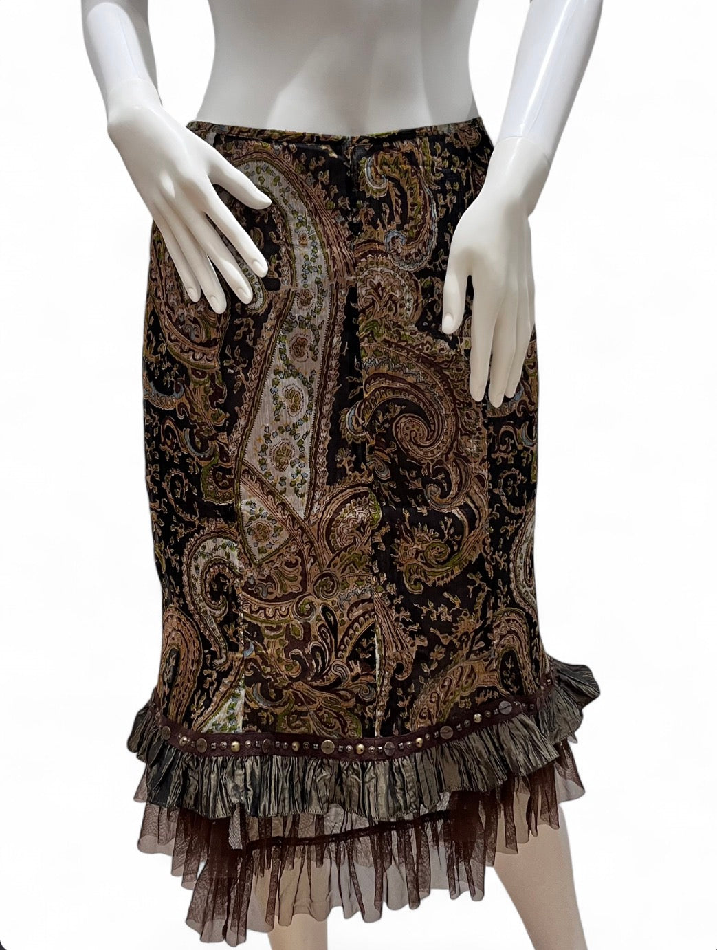 ELLA SINGH paisley midi trumpet skirt