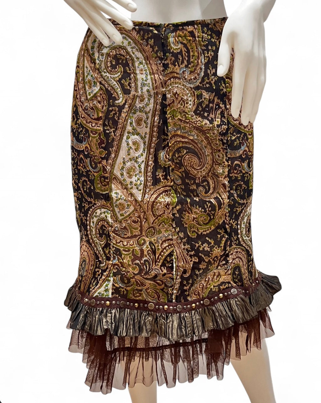 ELLA SINGH paisley midi trumpet skirt