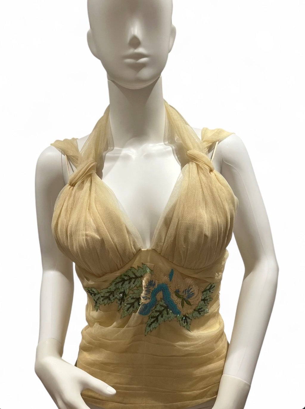 LA PERLA Embroidered Tulle Halter Top