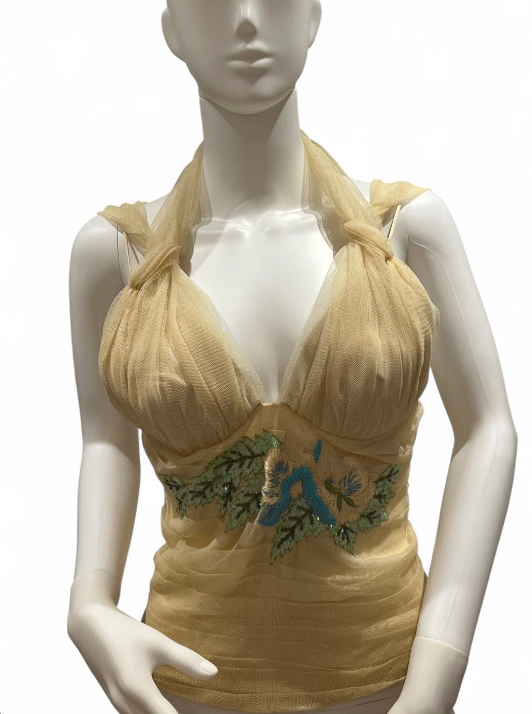 LA PERLA Embroidered Tulle Halter Top