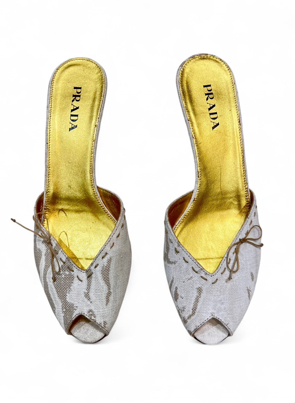 PRADA canvas kitten mule heels
