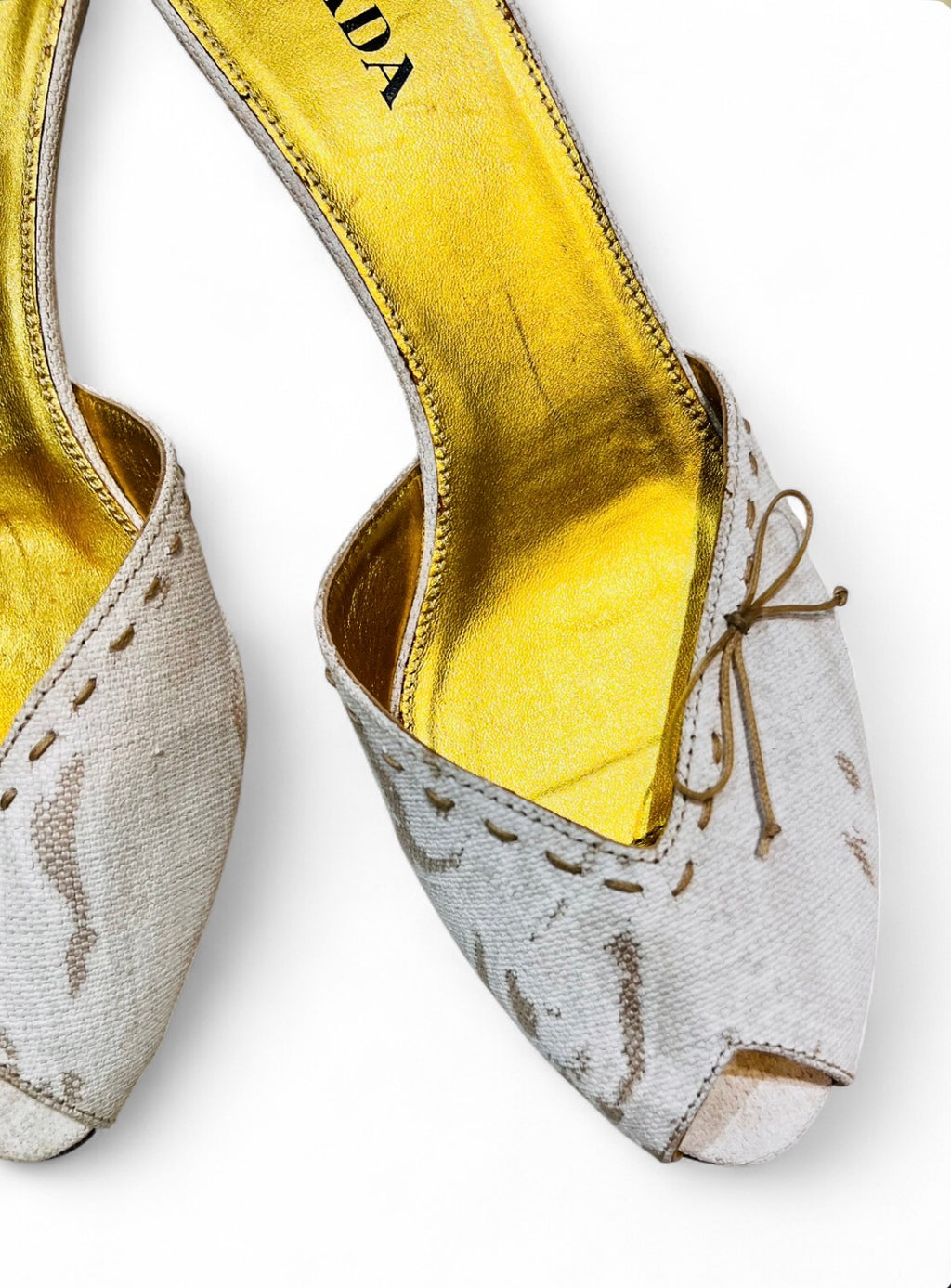 PRADA canvas kitten mule heels