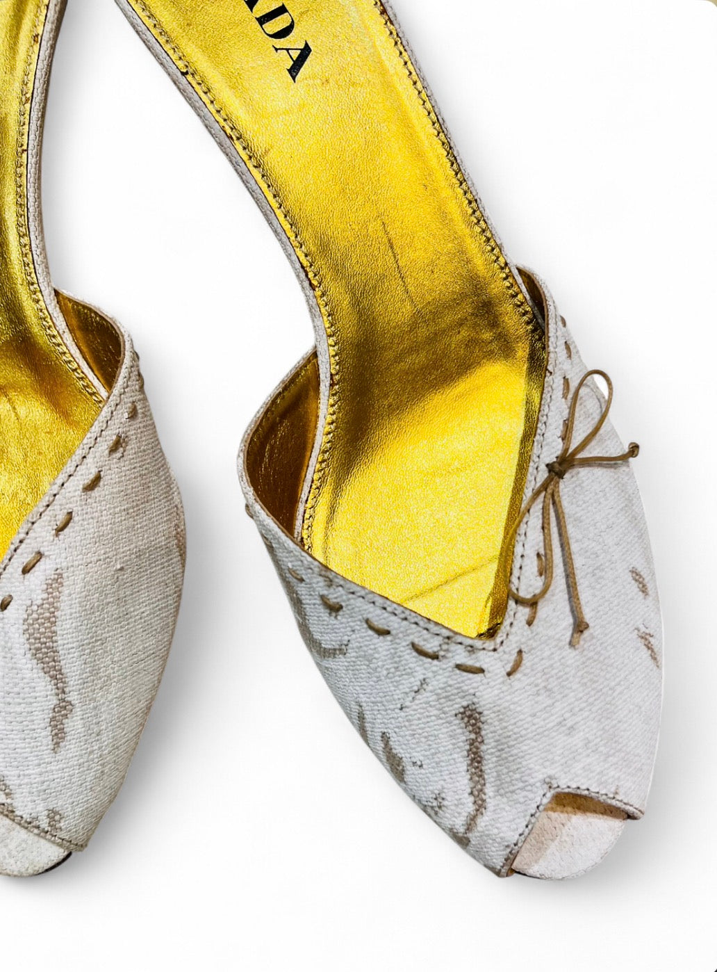 PRADA canvas kitten mule heels