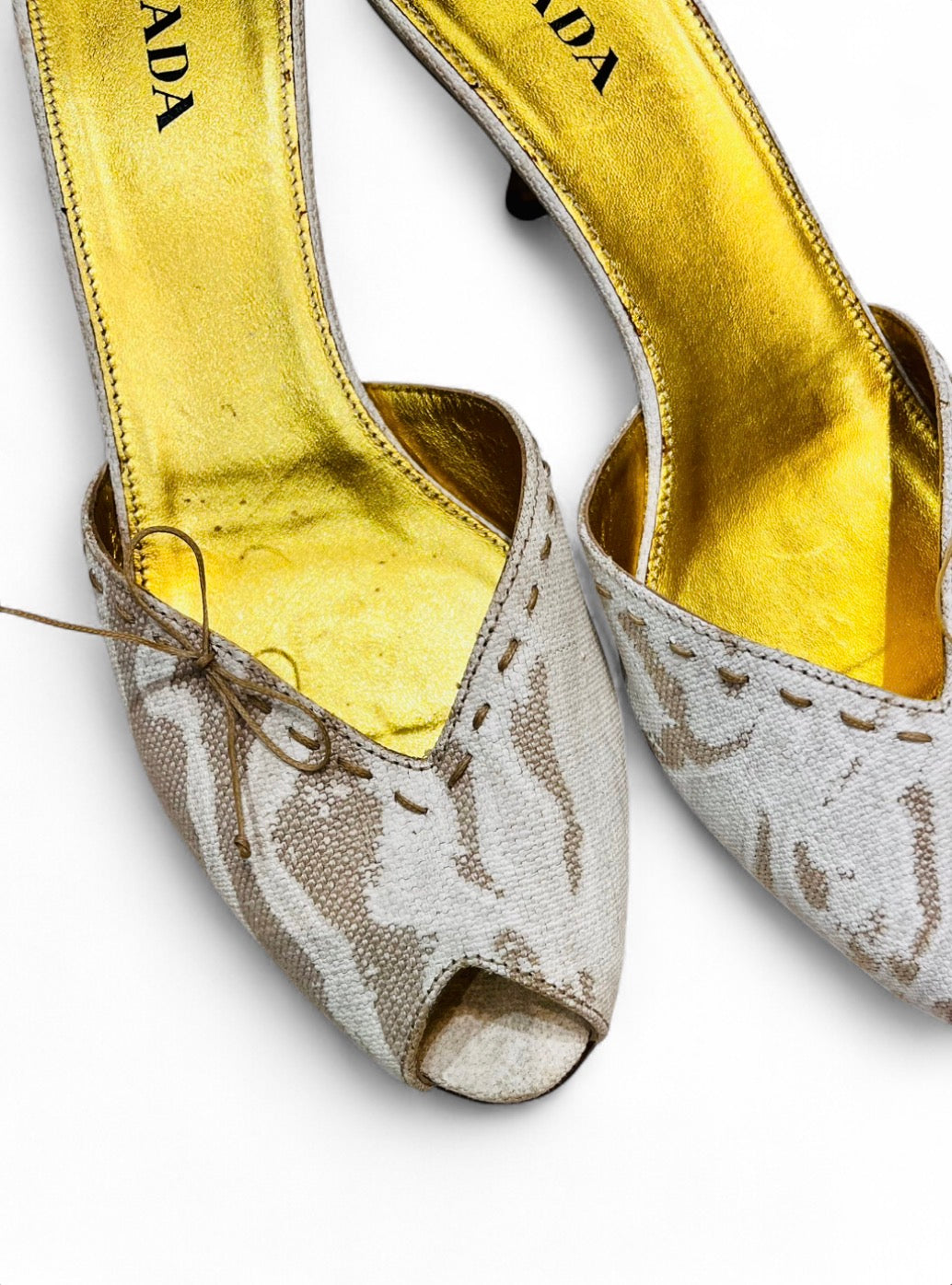 PRADA canvas kitten mule heels